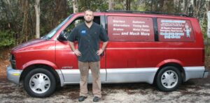 Auto repair Myrtle Beach by ACE Mobile Mechanic in front of his service vehicle ready to come to your location and fix your car!